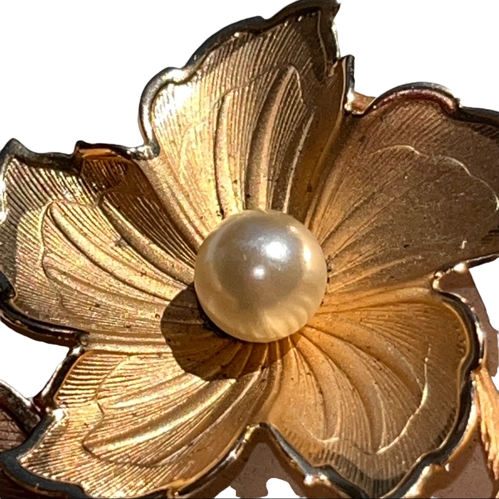 Vintage Gold & Pearl Flower Pin Set